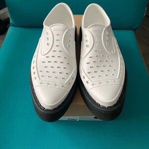Native Diano Creepers White with Black Platform Sole